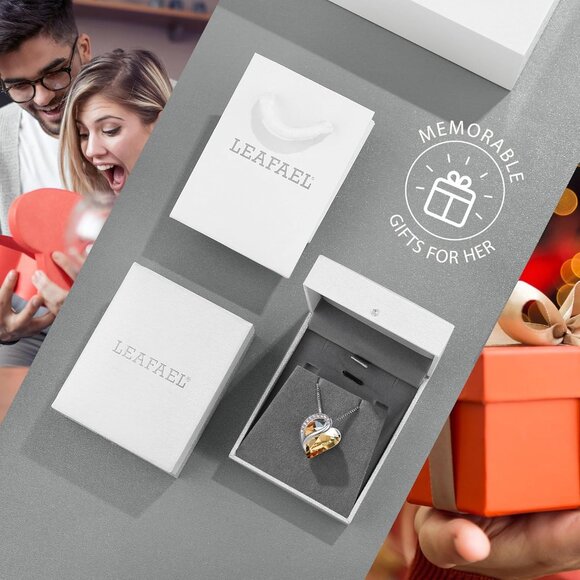 Infinity Love Birthstone Heart Pendant Yellow Shade Necklace Women Mom Silver - Picture 5 of 8